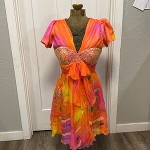 BGHAUTE SILK WATER COLOR  PROM OR PARTY DRESS